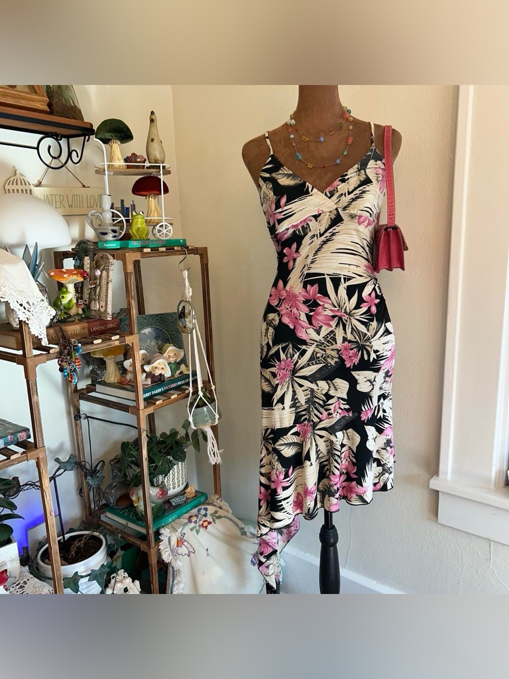 Y2K Black + Pink Floral Asymmetrical Ruffle Hem Midi Dress by Charlotte Russe